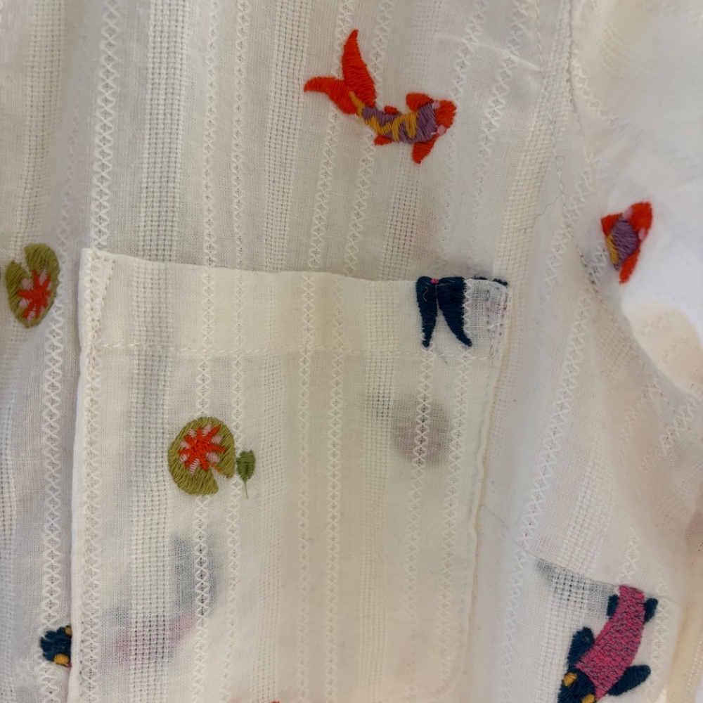Anthropologie Maeve Embroidered Koi Fish Blouse 10 - Picture 2 of 3